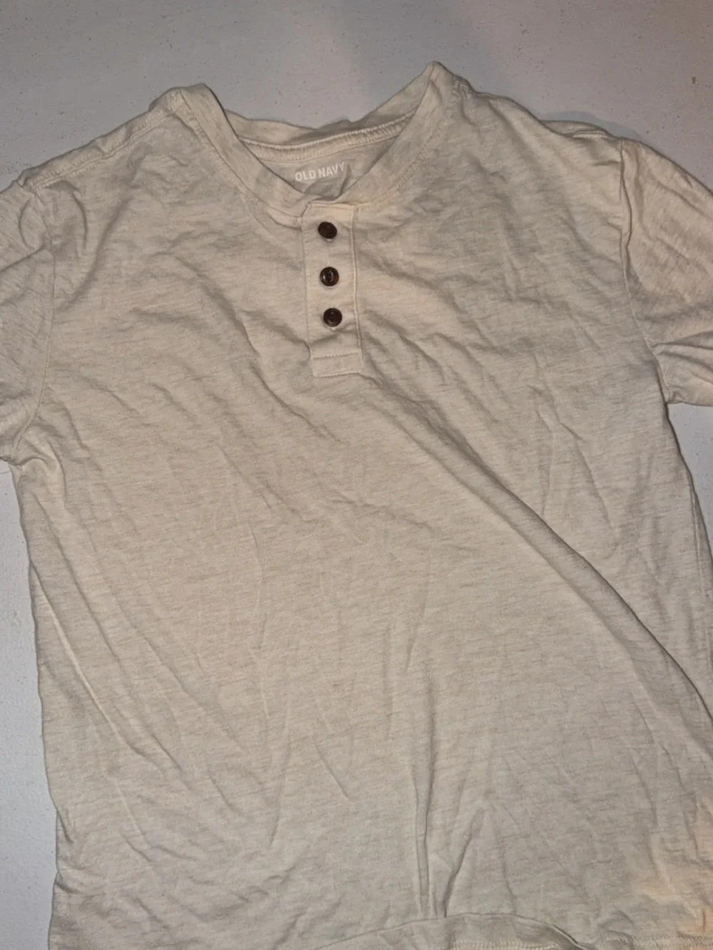 Old Navy Cream Tee with Blue Sleeve Accent